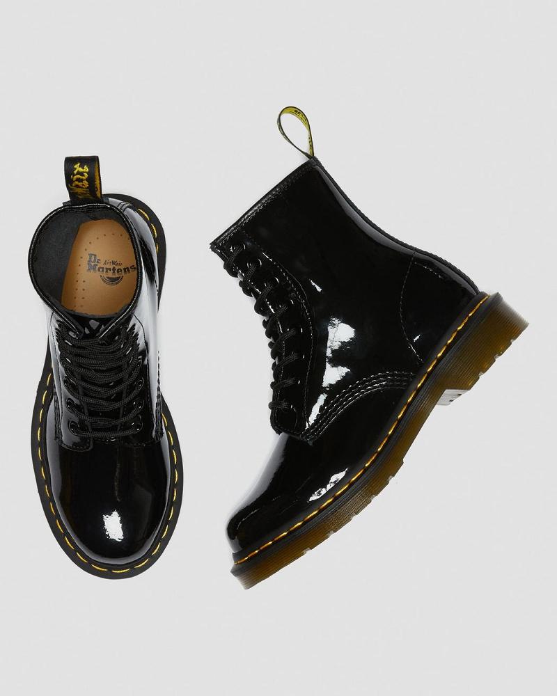 Black Women's Dr Martens 1460 Patent Leather Lace Up Boots | CA 195MQZ